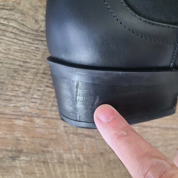 Steve Madden Chelsea Ankle Boots Black Leather Block Heel Size 9 M Pull On Goth - Picture 7 of 14